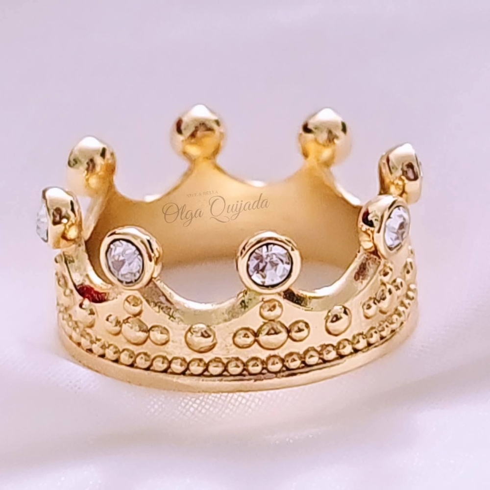 Nice & Bella Gold Plated 18K  Crown Ring with Crystal Accents
